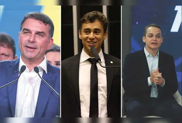 Da esquerda para a direita: Flávio Bolsonaro, Nikolas Ferreira e Lorenzo Pazolini