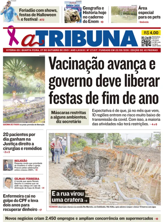 Imagem ilustrativa da imagem Clique aqui e veja os destaques do jornal A Tribuna desta quarta
