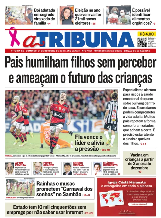 Imagem ilustrativa da imagem Confira os destaques do jornal A Tribuna deste domingo