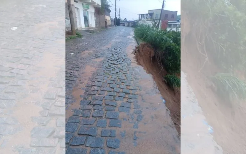 Imagem ilustrativa da imagem Após chuvas, rua cede e terra atinge casa no Norte do Estado