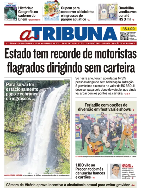 Imagem ilustrativa da imagem Clique aqui e veja os destaques do jornal A Tribuna desta quarta