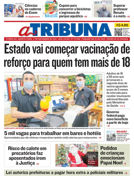 Imagem ilustrativa da imagem Clique aqui e veja os destaques do jornal A Tribuna desta quarta