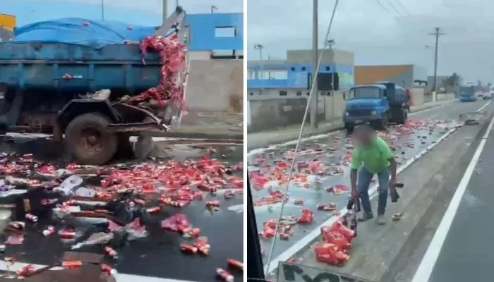 Imagem ilustrativa da imagem VÍDEO | Acidente entre caminhões espalha latas de cerveja na Rodovia do Sol