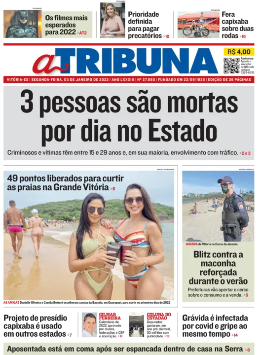 Imagem ilustrativa da imagem Clique aqui e veja os destaques do jornal A Tribuna desta segunda