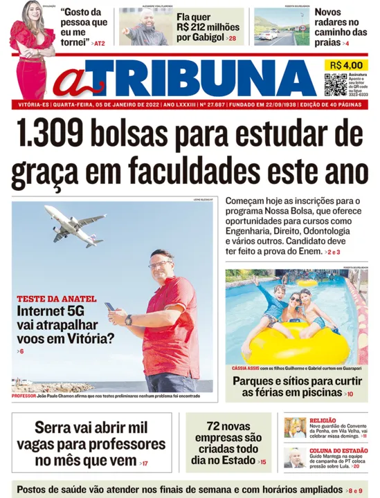 Imagem ilustrativa da imagem Veja os destaques do jornal A Tribuna desta quarta