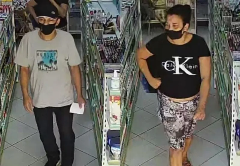 O acusado Roberto Santos e a mulher procurada pela polícia acusada de ajudar no roubo