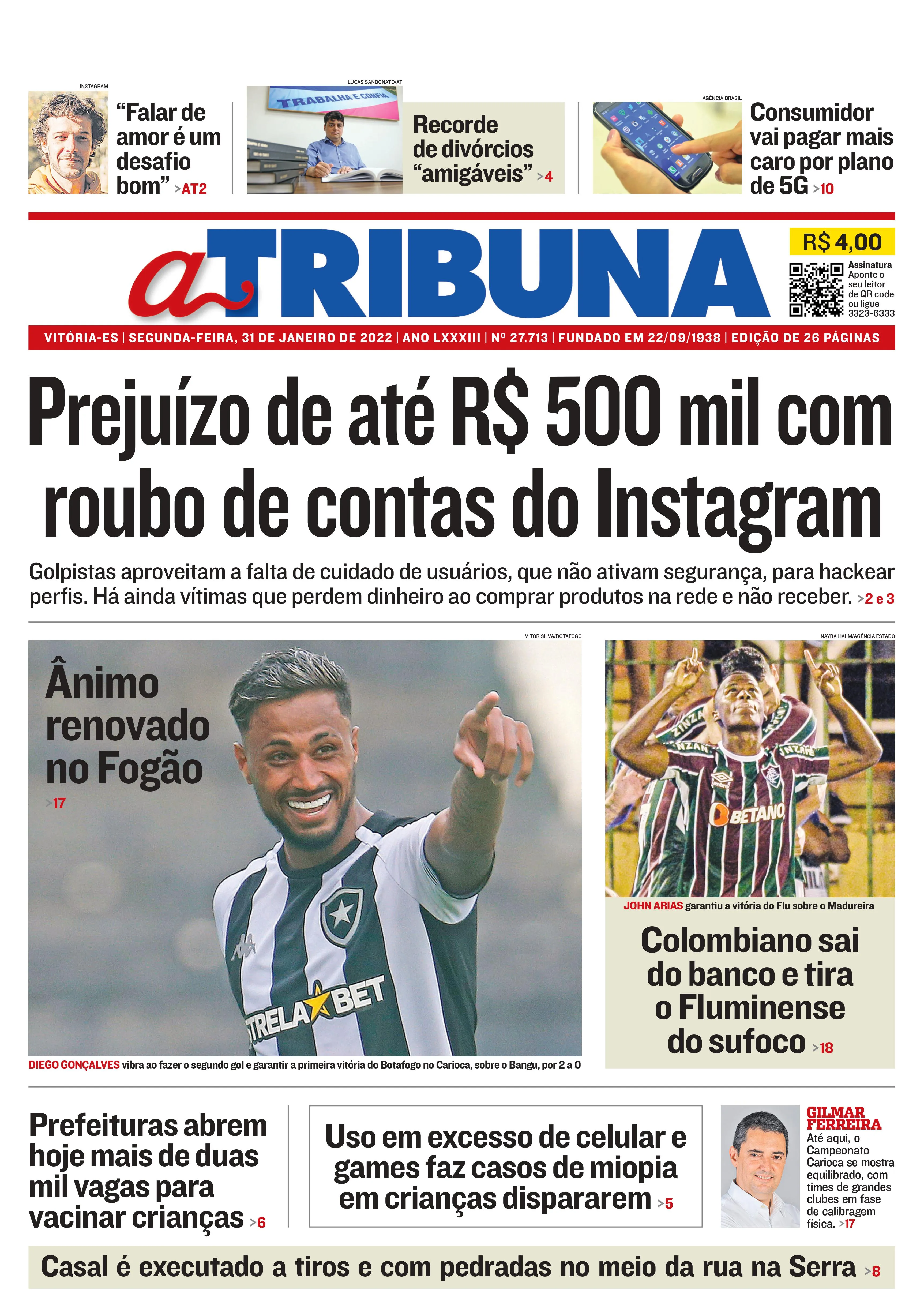 Imagem ilustrativa da imagem Confira os destaques do Jornal A Tribuna desta segunda-feira