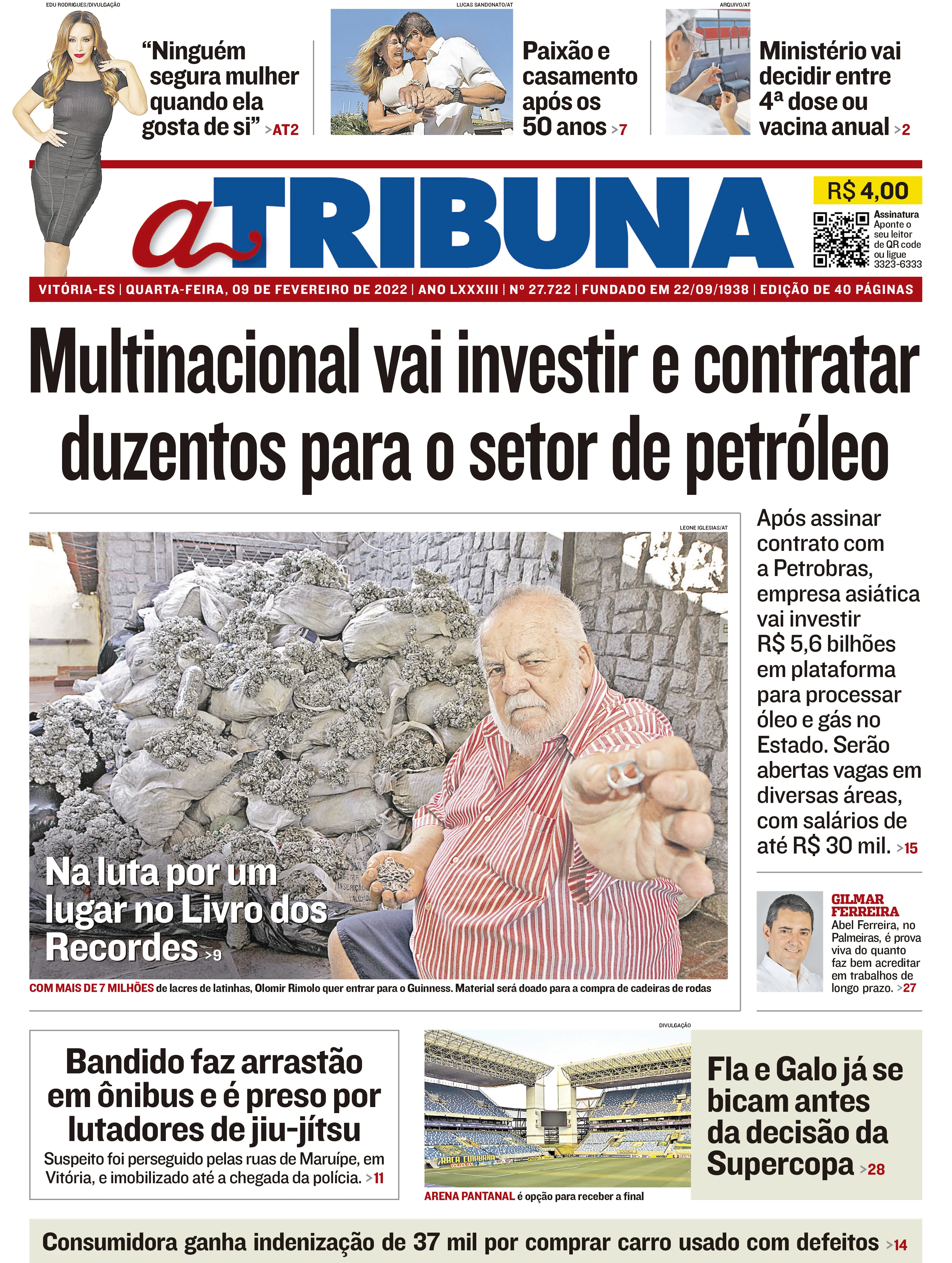 Imagem ilustrativa da imagem Clique aqui e veja os destaques do jornal A Tribuna desta quarta