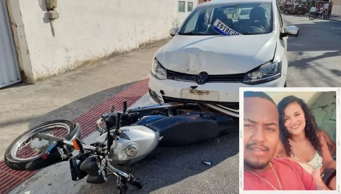 Após briga no trânsito, uma motorista atropelou Webster Luiz e Franciane Bueque (destaque) em moto. Ela morreu