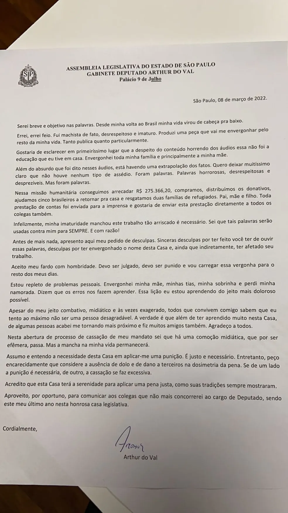 Imagem ilustrativa da imagem Arthur do Val diz que não vai concorrer a novo mandato como deputado