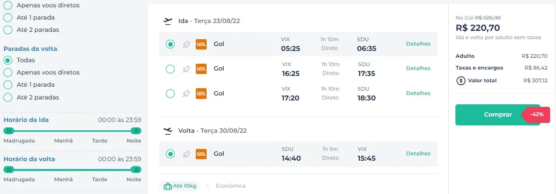 Imagem ilustrativa da imagem Passagens aéreas Vitória/Rio por R$ 307 e para Curitiba a R$ 476