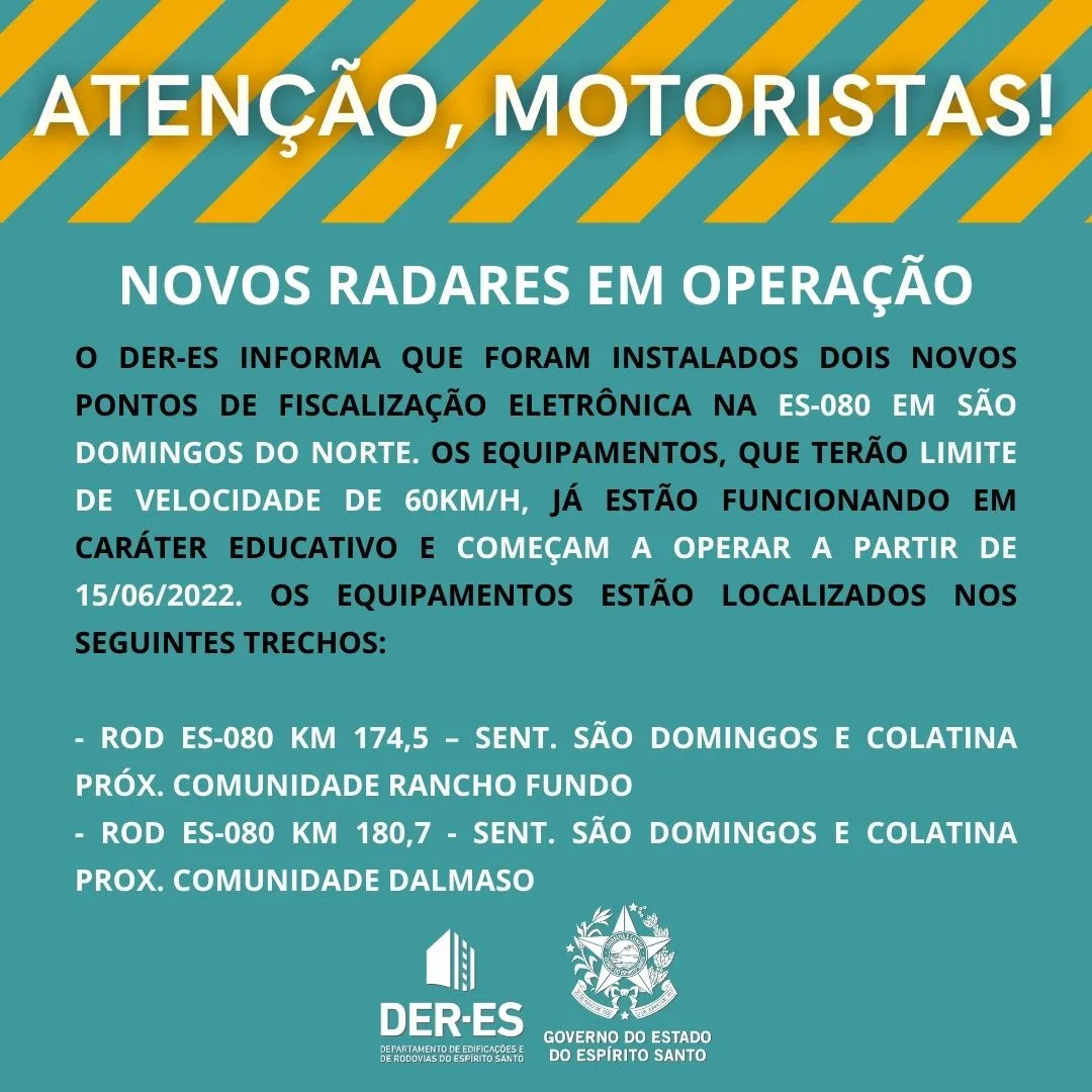 Aviso aos motoristas