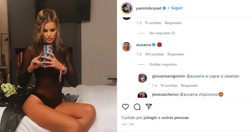Imagem ilustrativa da imagem Xamã comenta foto sexy de Yasmin Brunet e aumenta boatos de relacionamento