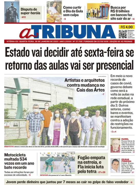 Imagem ilustrativa da imagem Clique aqui e veja os destaques do jornal A Tribuna desta quarta
