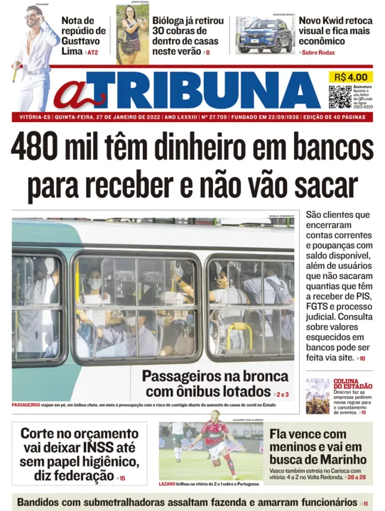 Imagem ilustrativa da imagem Clique aqui e veja os destaques do jornal A Tribuna desta quinta