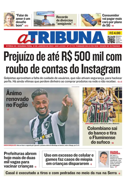 Imagem ilustrativa da imagem Confira os destaques do Jornal A Tribuna desta segunda-feira