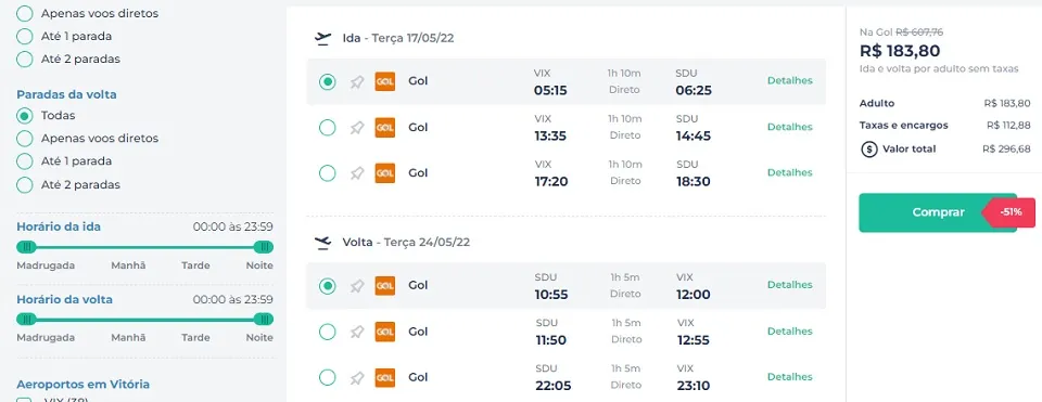 Imagem ilustrativa da imagem Passagens aéreas por apenas R$ 296 nos voos de Vitória