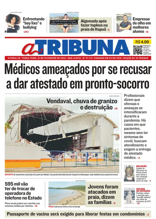 Imagem ilustrativa da imagem Veja os destaques do Jornal A Tribuna desta terça-feira