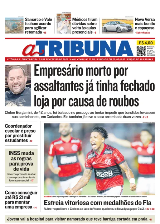 Imagem ilustrativa da imagem Confira os destaques do Jornal A Tribuna desta quinta-feira