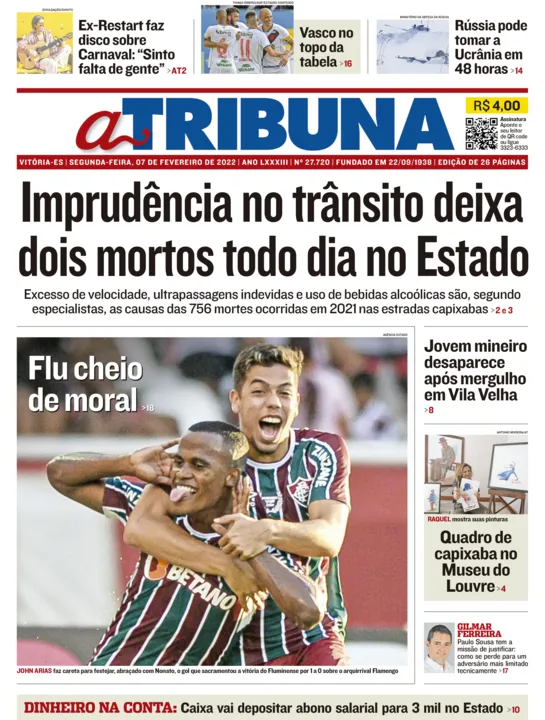 Imagem ilustrativa da imagem Clique aqui e veja os destaques do jornal A Tribuna desta segunda