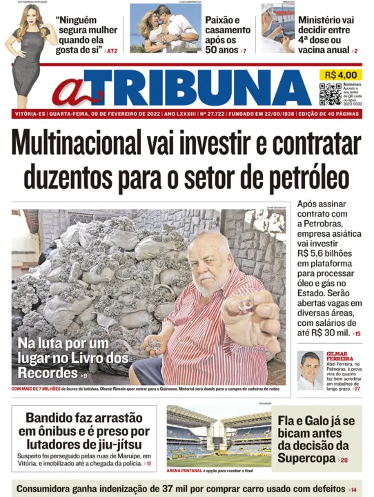 Imagem ilustrativa da imagem Clique aqui e veja os destaques do jornal A Tribuna desta quarta