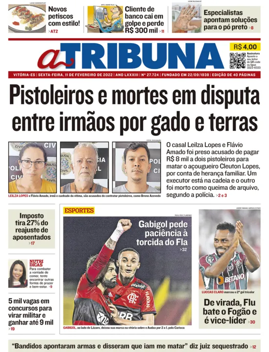 Imagem ilustrativa da imagem Clique aqui e veja os destaques do jornal A Tribuna desta sexta