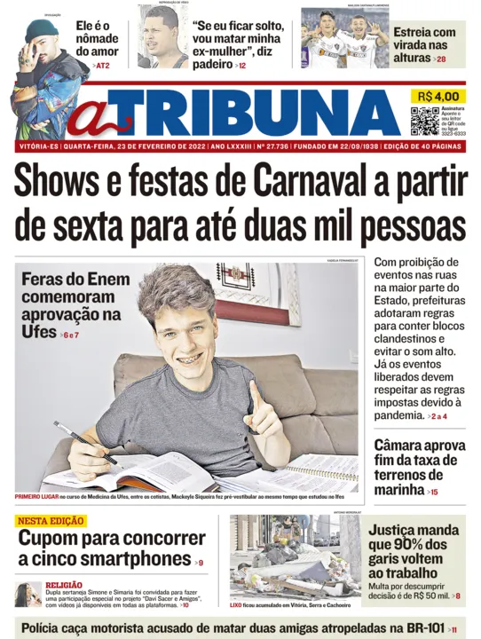 Imagem ilustrativa da imagem Clique aqui e veja os destaques do jornal A Tribuna desta quarta