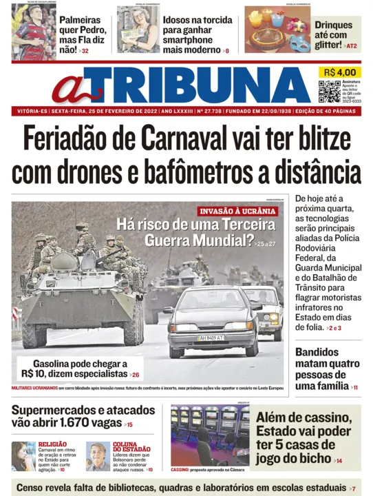 Imagem ilustrativa da imagem Clique aqui e veja os destaques do jornal A Tribuna desta sexta