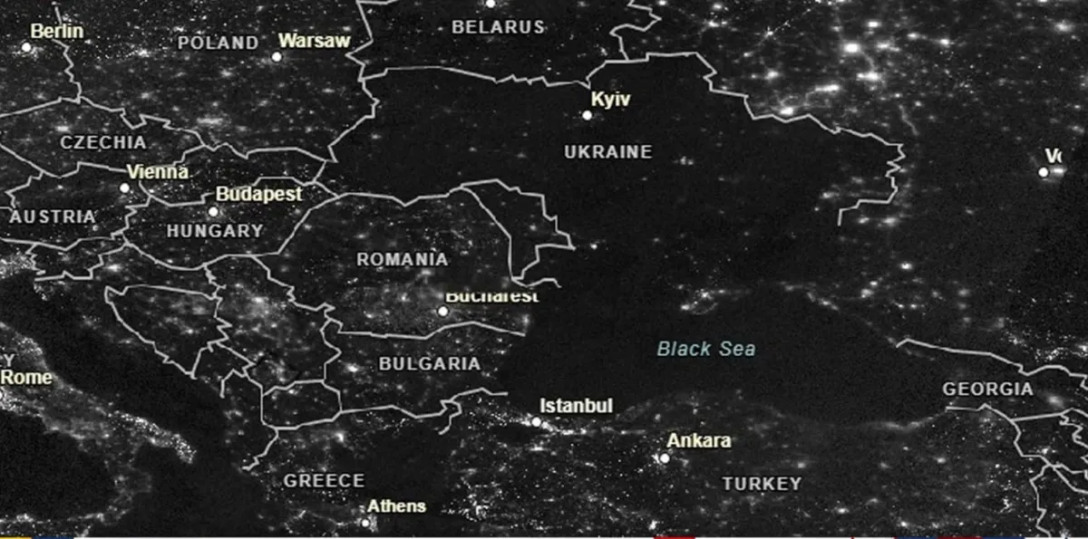 Imagem ilustrativa da imagem Satélite mostra "apagão" na Ucrânia após invasão russa