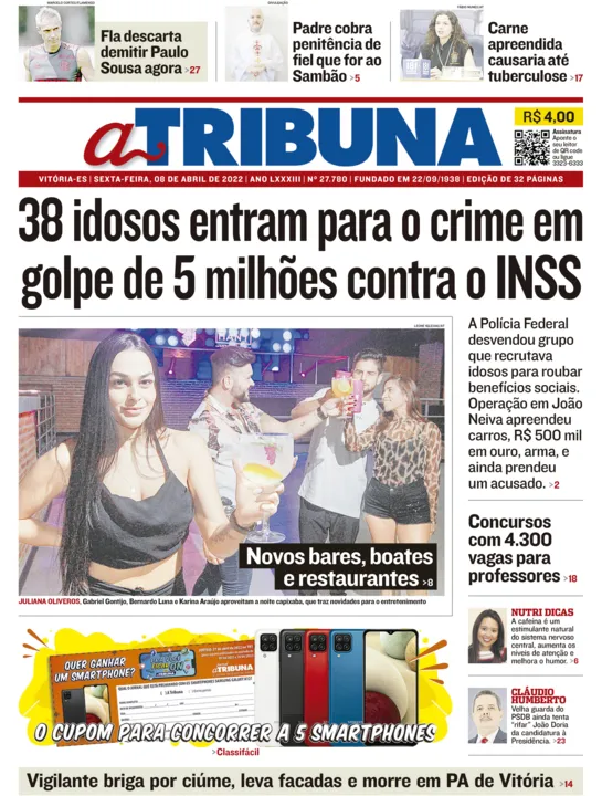 Imagem ilustrativa da imagem Clique aqui e veja os destaques do jornal A Tribuna desta sexta