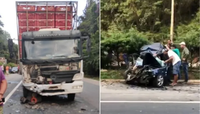Imagem ilustrativa da imagem BR-262: Acidente entre carro e caminhão deixa uma pessoa morta e três feridas
