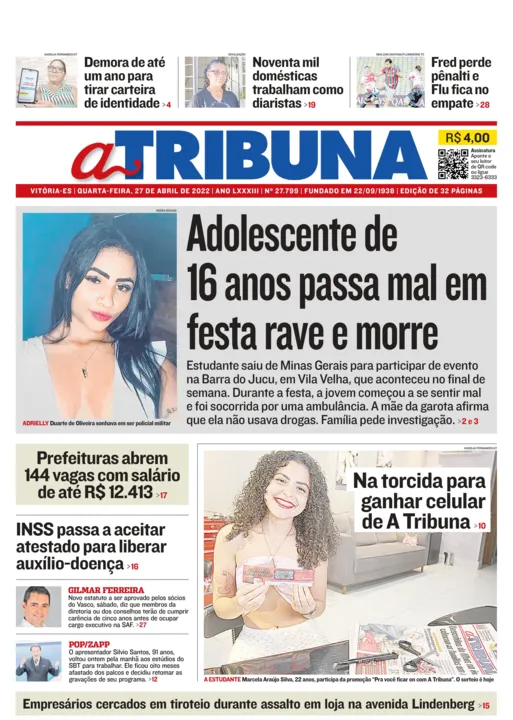Imagem ilustrativa da imagem Clique aqui e confira os destaques do jornal A Tribuna desta quarta