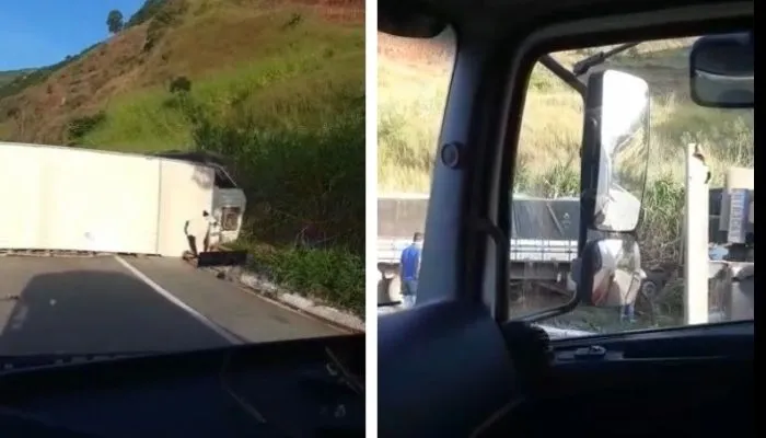 Imagem ilustrativa da imagem Acidente entre caminhões na BR-262 interdita pista em Ibatiba