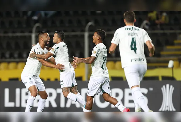 Dudu comemora com os companheiros  seu gol