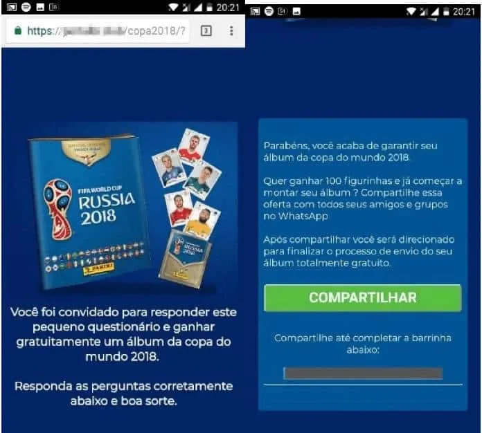 Imagem ilustrativa da imagem Golpe no WhatsApp promete álbum grátis da Copa do Mundo. Veja como evitar