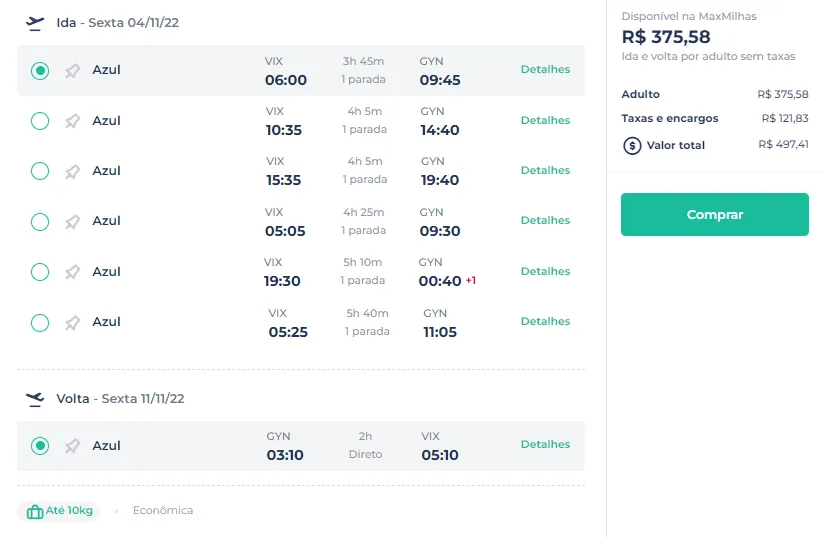 Imagem ilustrativa da imagem Avião de Vitória/Goiânia por R$ 497 (ida e volta); veja mais 13 ofertas