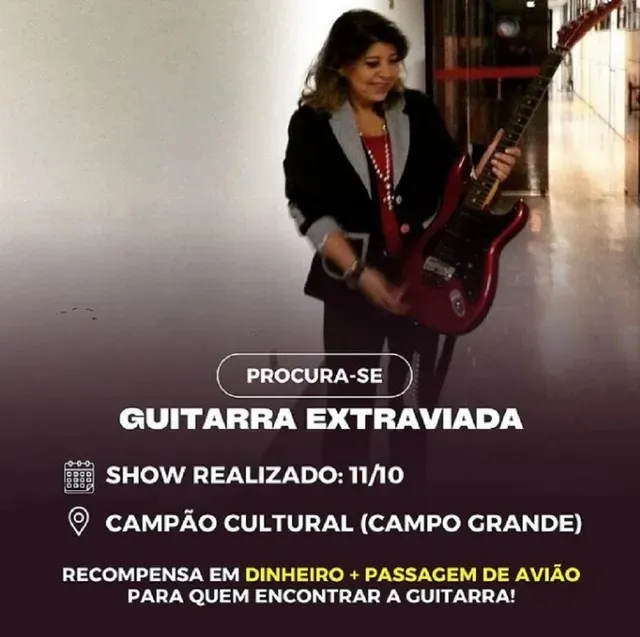 Imagem ilustrativa da imagem Roberta Miranda perde guitarra e oferece recompensa financeira