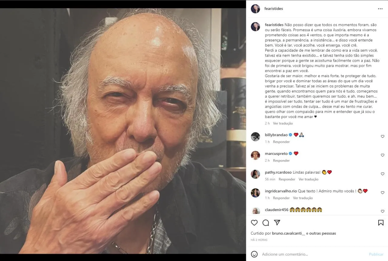 Imagem ilustrativa da imagem "Perdi capacidade de me lembrar como era a vida sem você", diz esposa de Erasmo