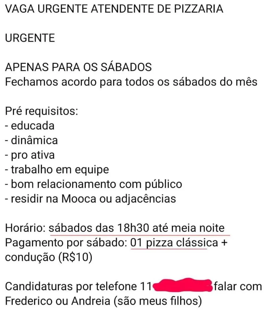 Imagem ilustrativa da imagem Pizza como salário? Anúncio de emprego gera polêmica