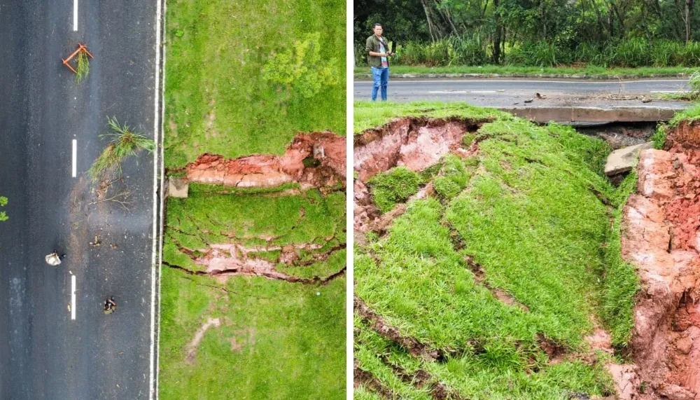 Imagem ilustrativa da imagem Cratera se abre em avenida da Serra devido às chuvas. Veja imagens