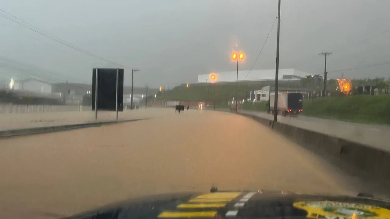 Imagem ilustrativa da imagem Chuva provoca alagamentos, interdita ruas e derruba casa em Viana