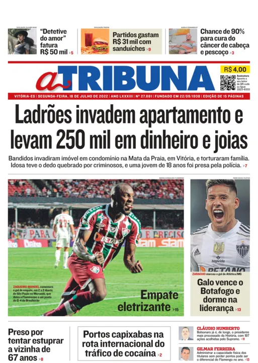 Imagem ilustrativa da imagem Confira os destaques do Jornal A Tribuna desta segunda-feira