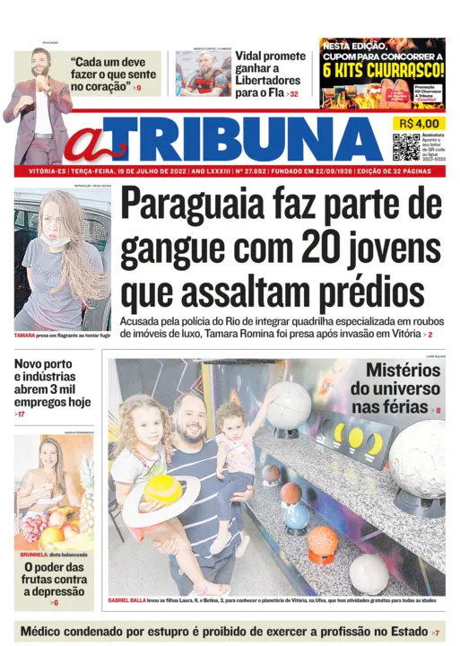 Imagem ilustrativa da imagem Confira os destaques do Jornal A Tribuna desta terça-feira