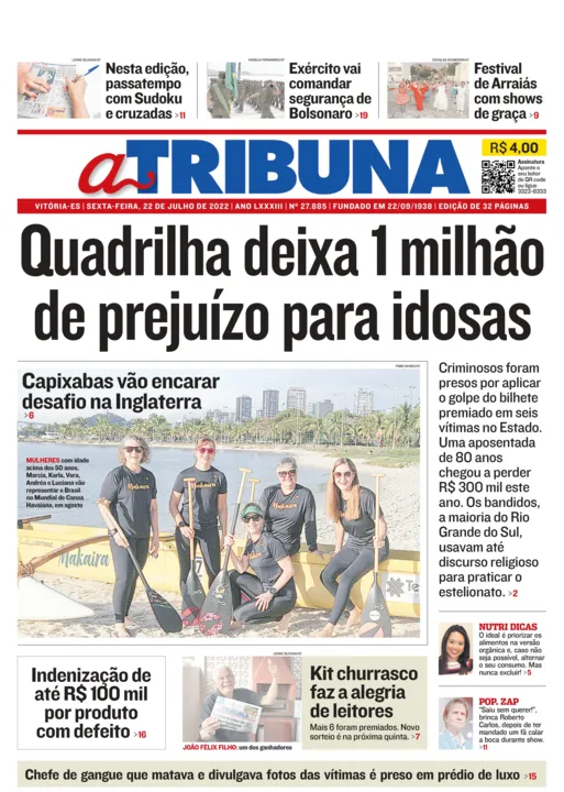 Imagem ilustrativa da imagem Confira os destaques do Jornal A Tribuna desta sexta-feira