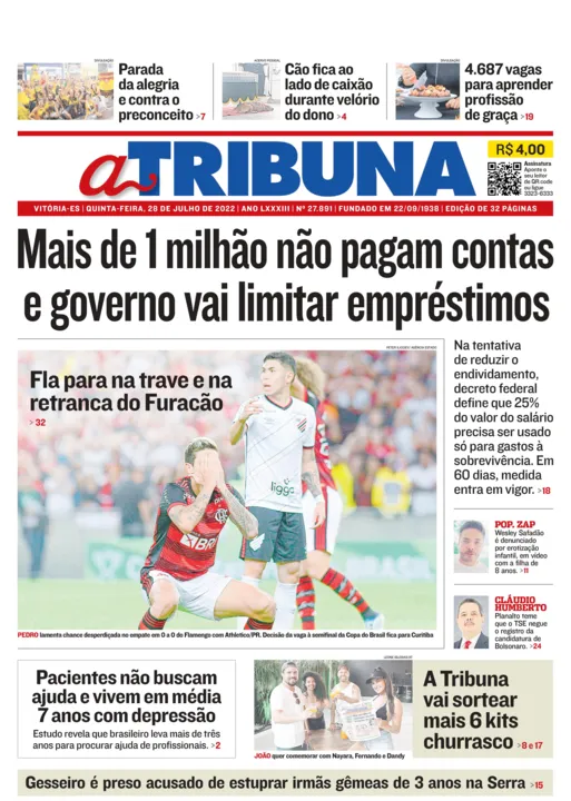 Imagem ilustrativa da imagem Confira os destaques do Jornal A Tribuna desta quinta-feira