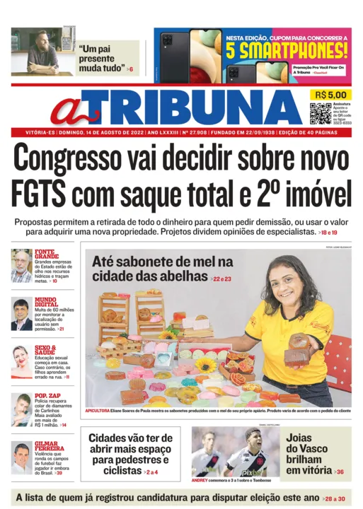 Imagem ilustrativa da imagem Clique aqui e confira os destaques do jornal A Tribuna deste domingo