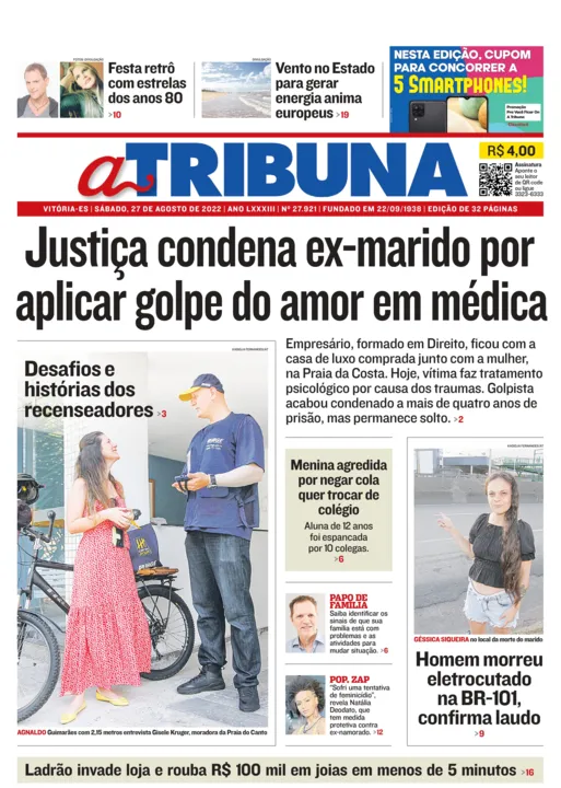 Imagem ilustrativa da imagem Confira os destaques do jornal A Tribuna deste sábado