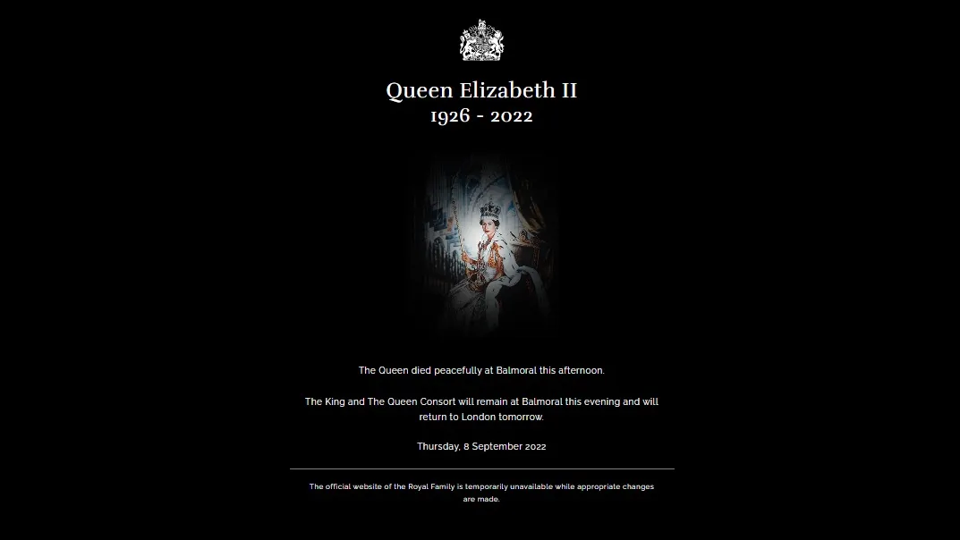 Imagem ilustrativa da imagem Site oficial da família real britânica é substituído por obituário