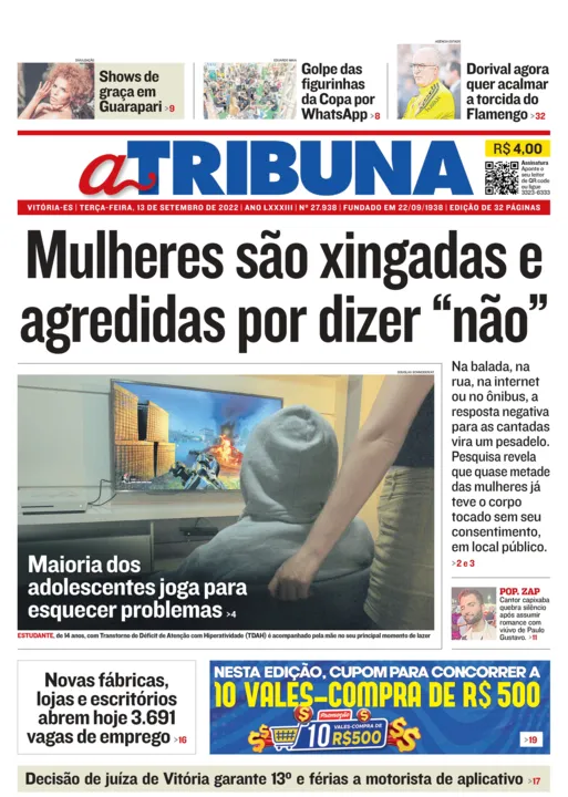 Imagem ilustrativa da imagem Confira os destaques do jornal A Tribuna desta terça-feira