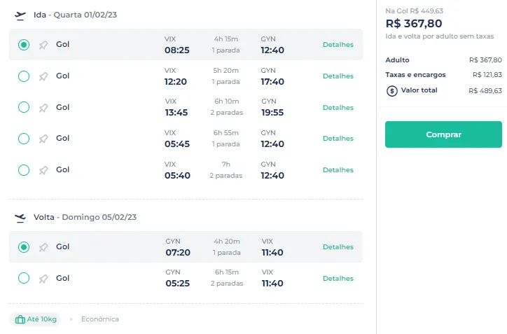 Imagem ilustrativa da imagem Voe de Vitória para Goiânia por R$ 489 (ida e volta); veja mais promoções